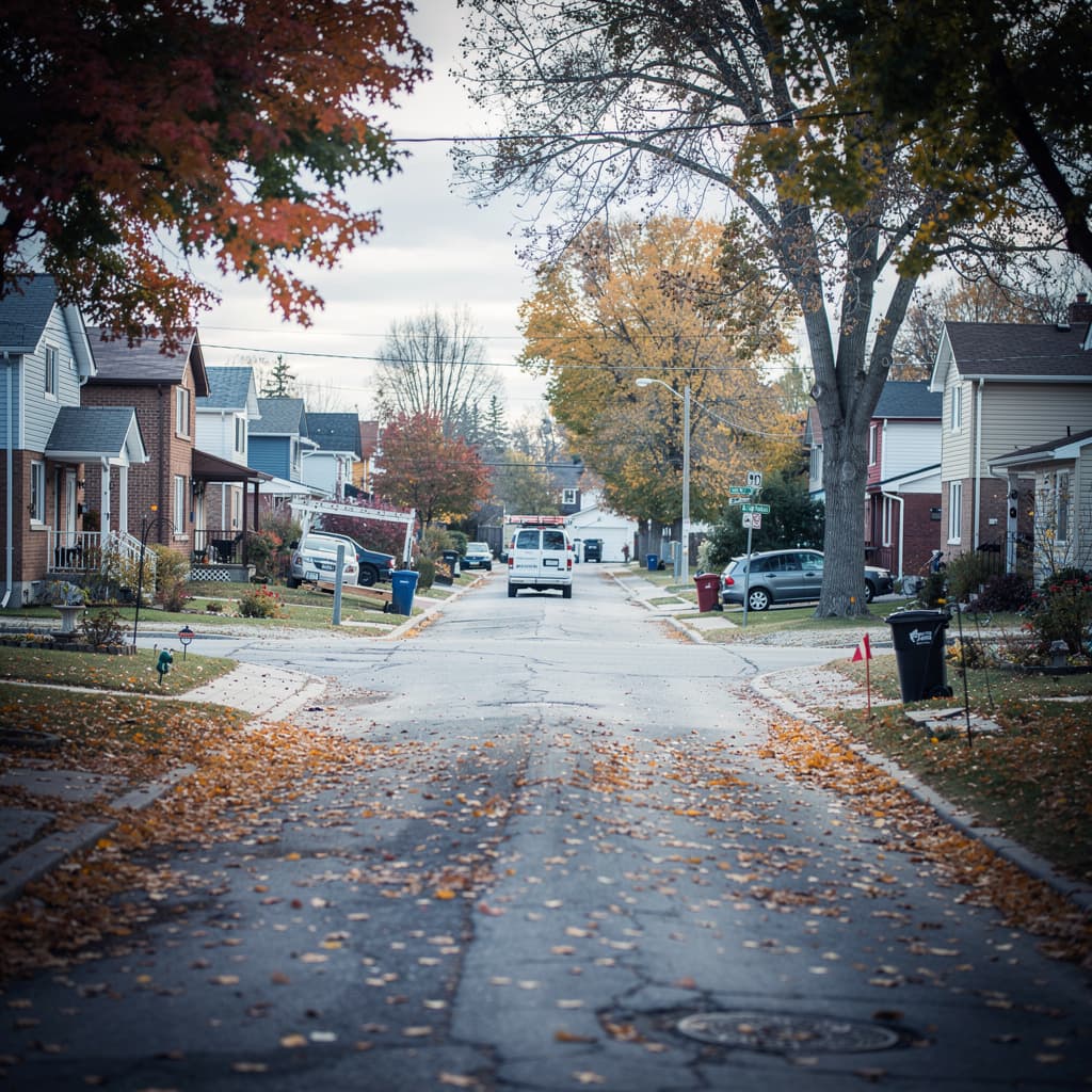 A residential street in the service area